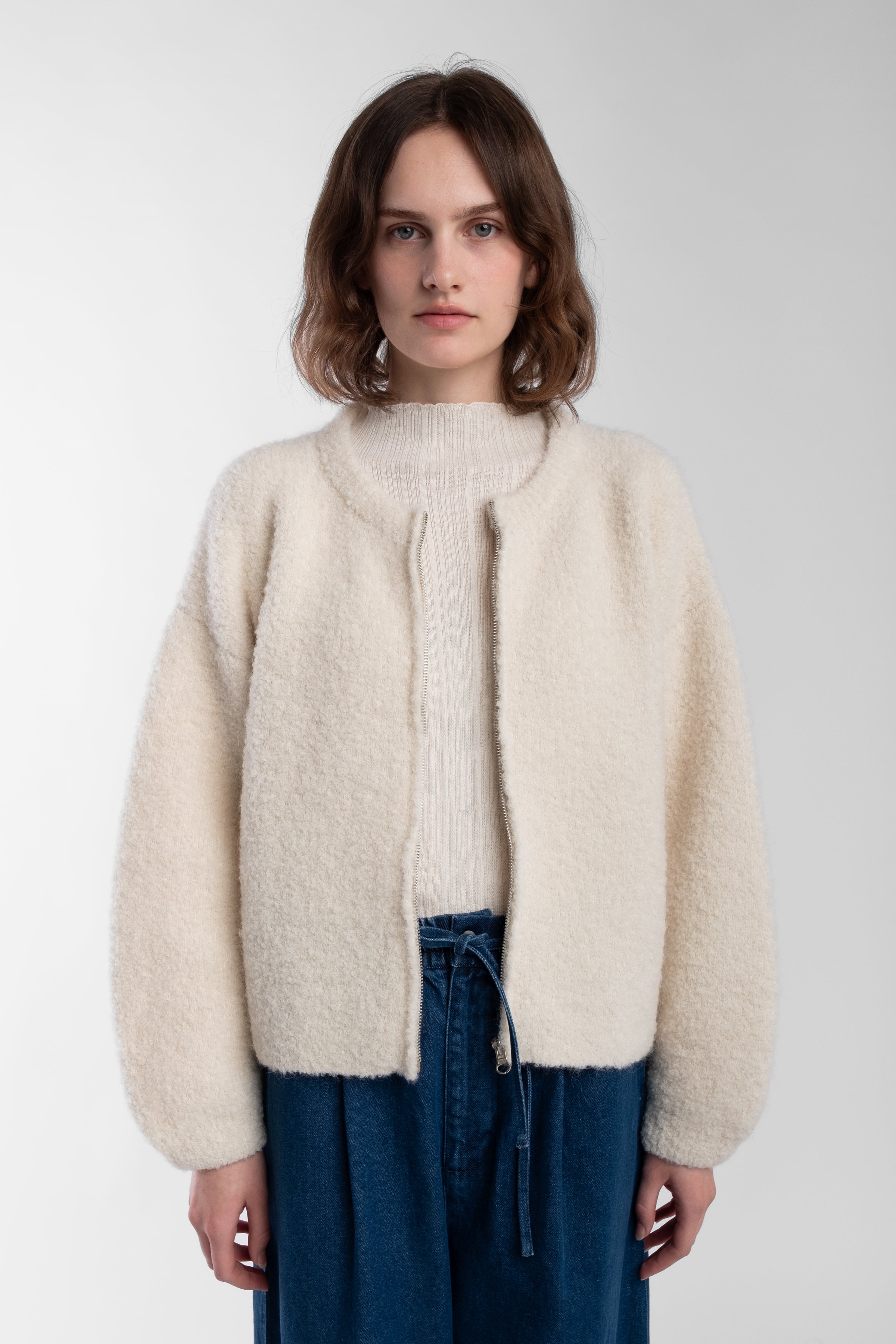 Cream Boucle Zip Cardigan – Micaela Greg