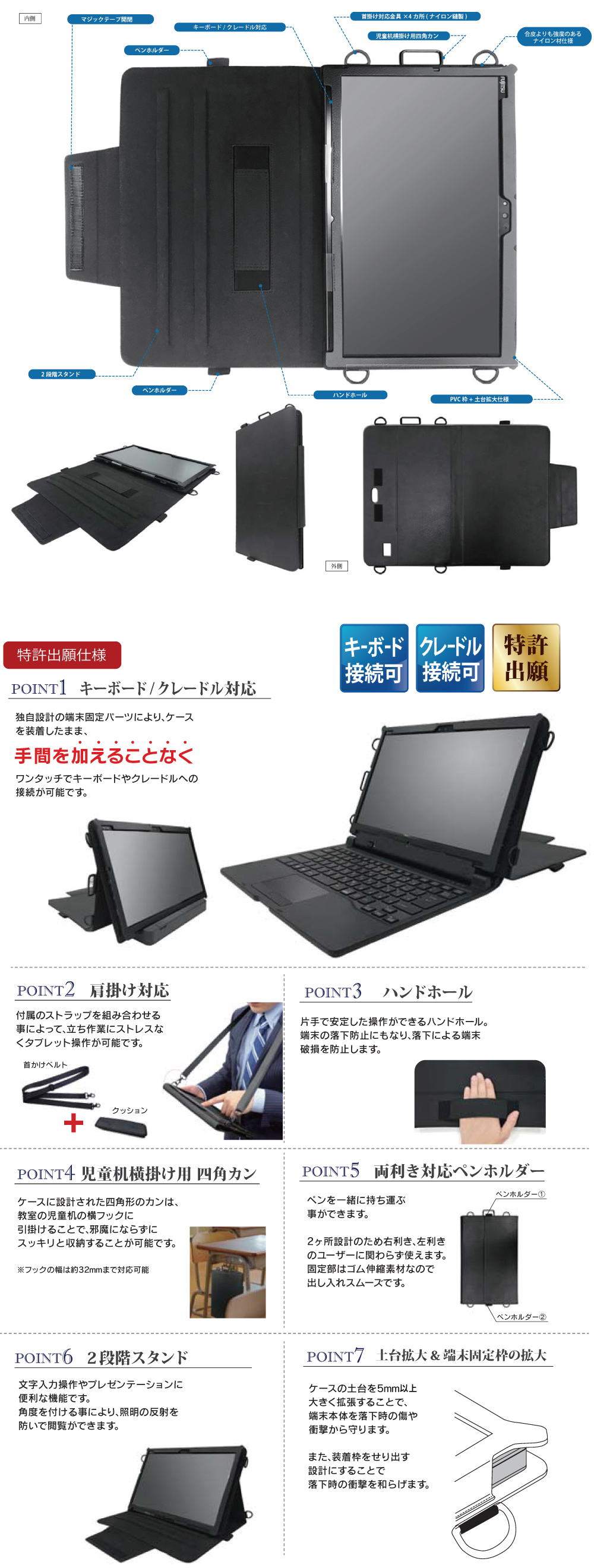 ARROWS Tab Q739/ARROWS Tab Q738 首掛け合成皮革ケース ブラック
