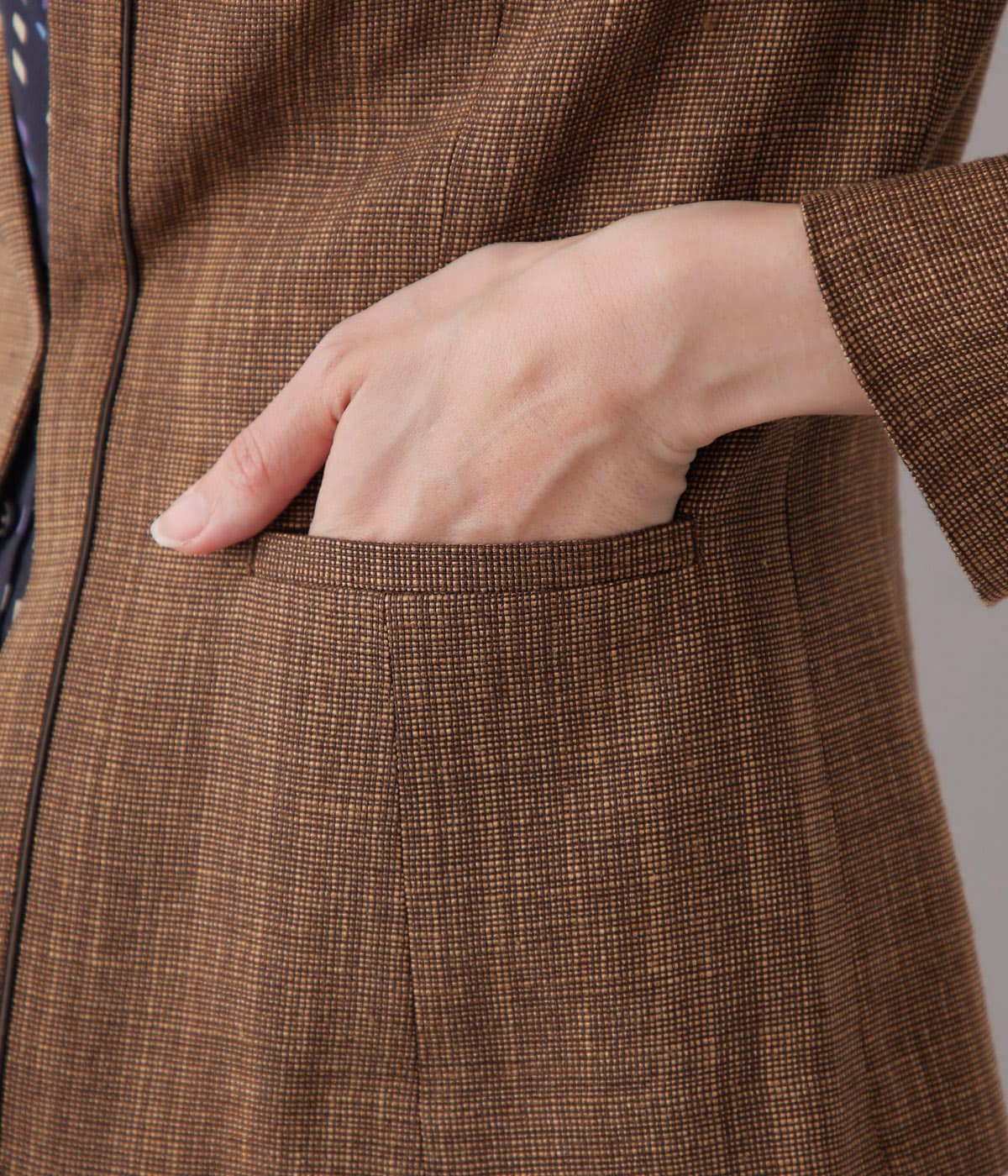 L】クラフトスラブツィードパイピングノーカラージャケット(54113151