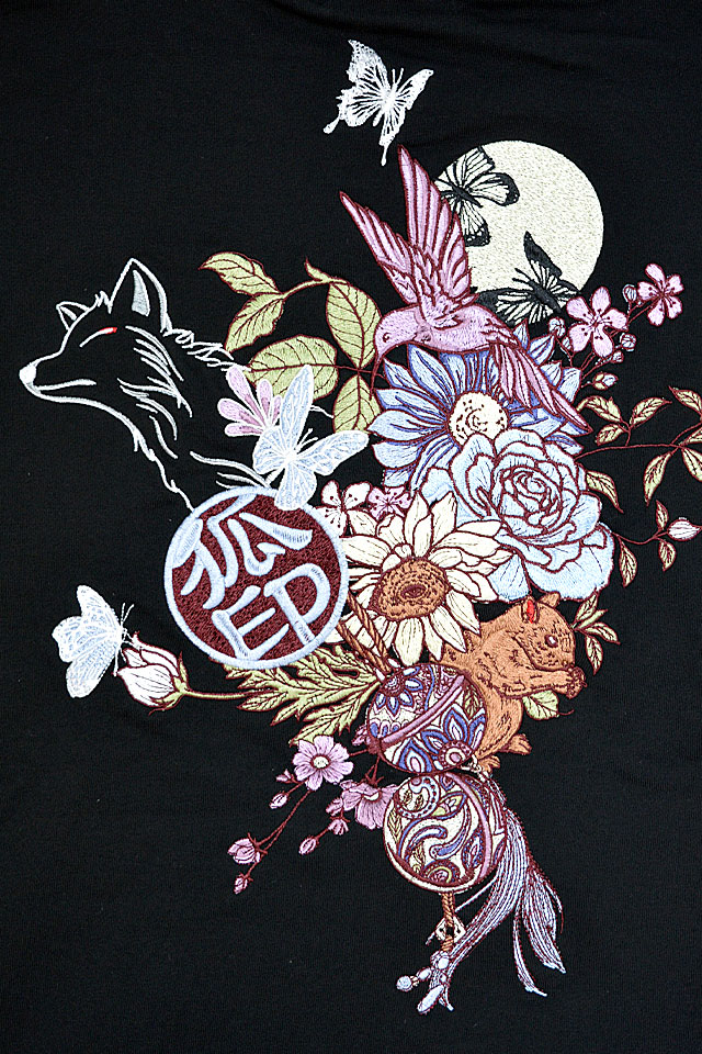 楽園スウェットトレーナー 今昔 KJ-29234 和柄 和風 狐 キツネ 刺繍
