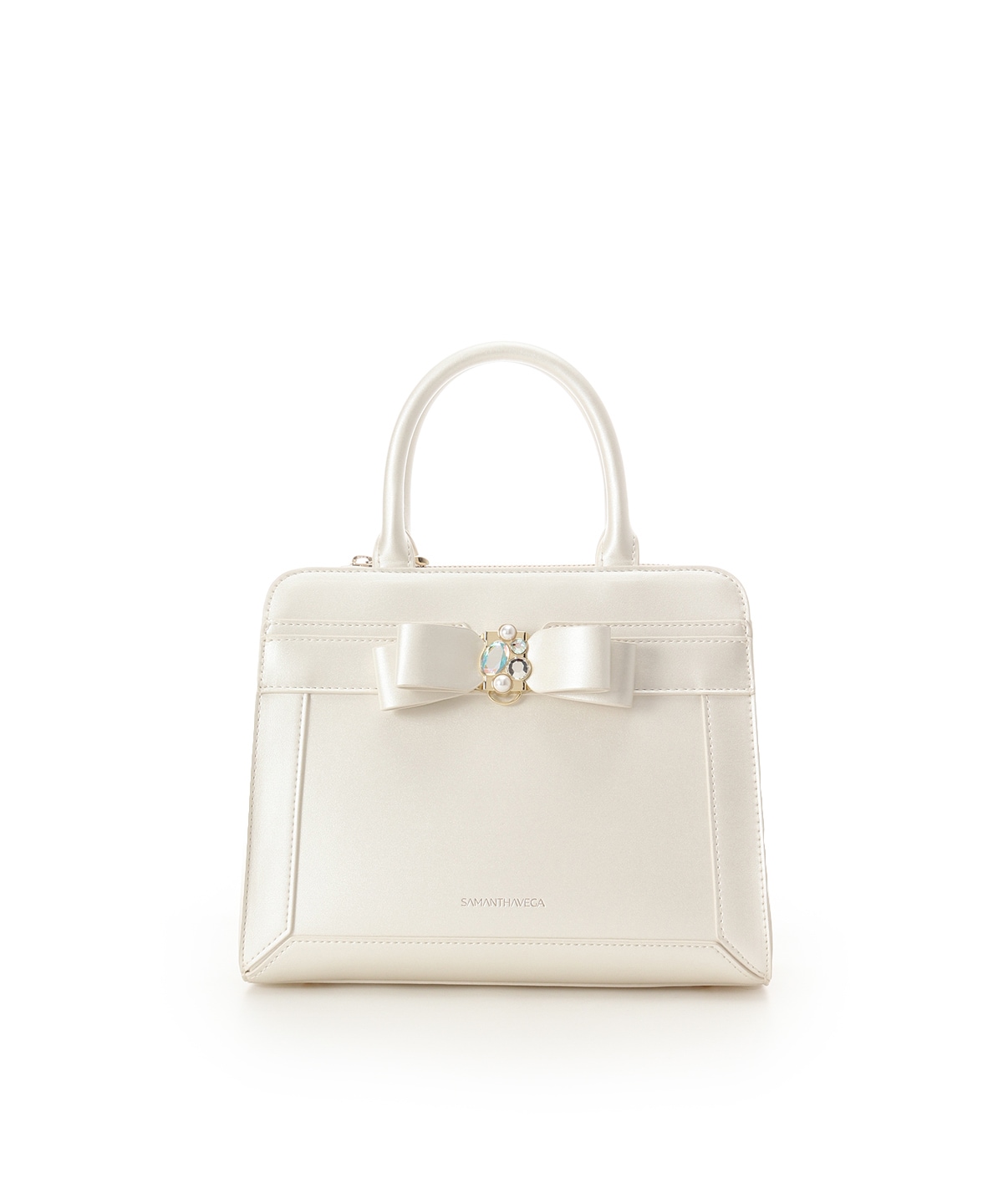 パールカラージュエルリボンハンドバッグ(FREE ホワイト