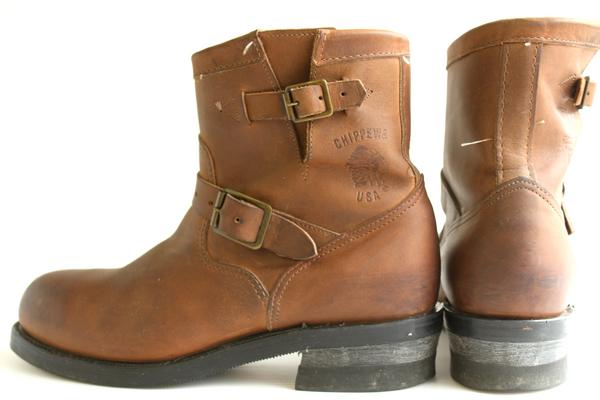 90s USA製 CHIPPEWAチペワ PT91 ショートエンジニアブーツ 茶 10