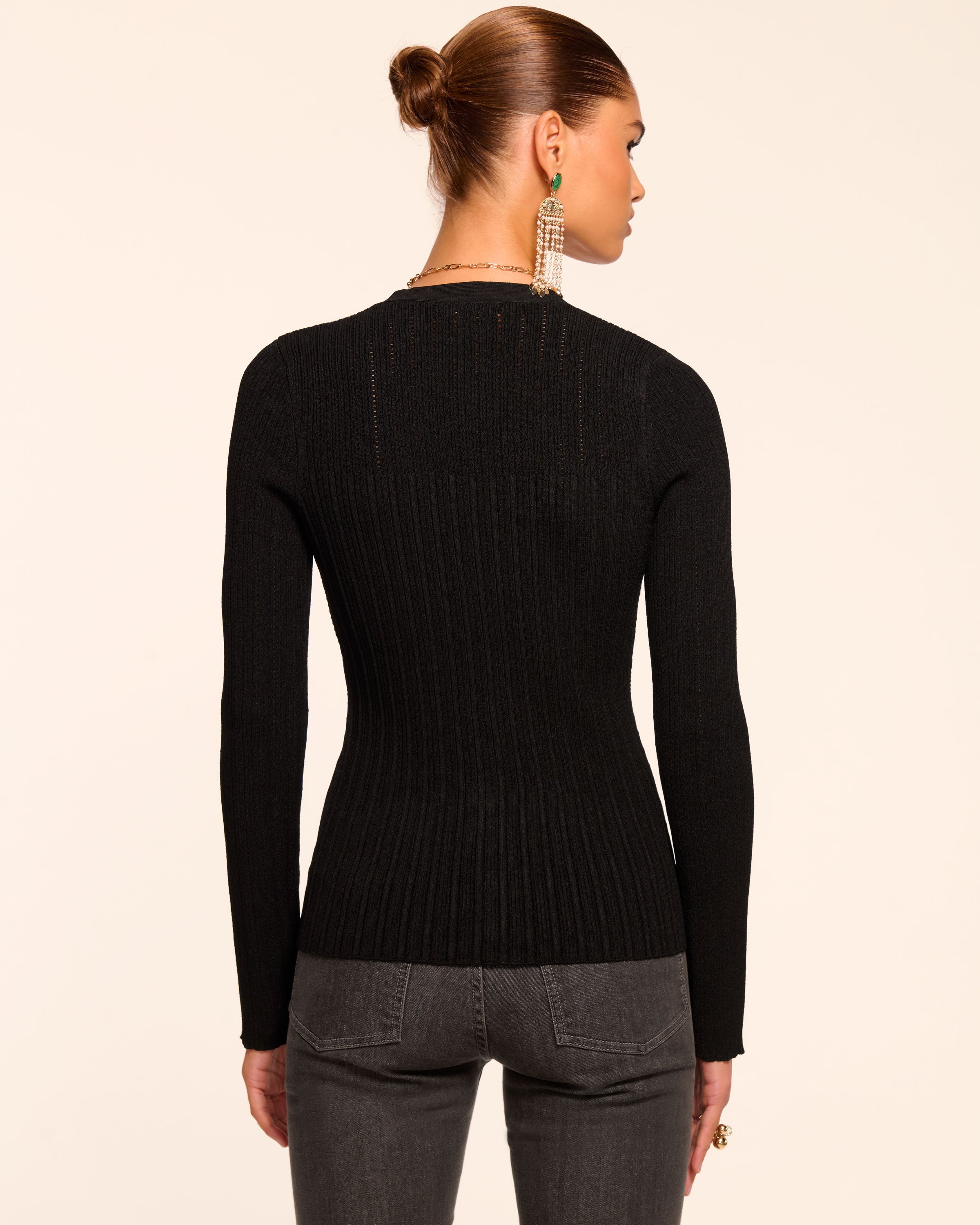 Lorenza Ribbed Knit Cardigan in black | Ramy Brook