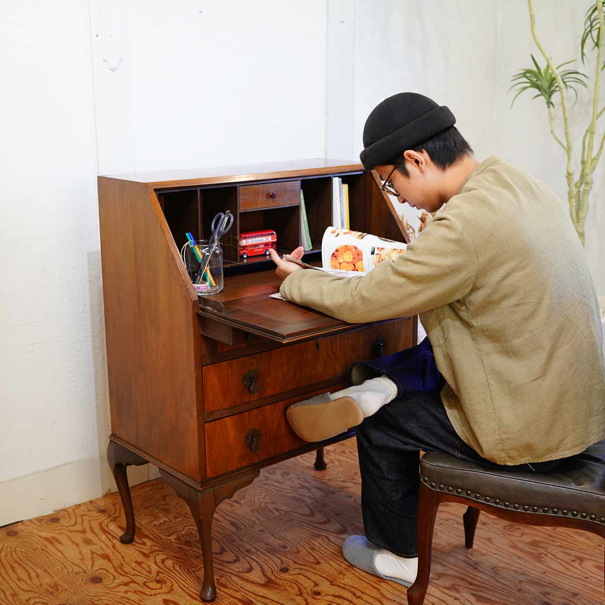 アンティーク ライティングビューロー キャビネット チェスト デスク