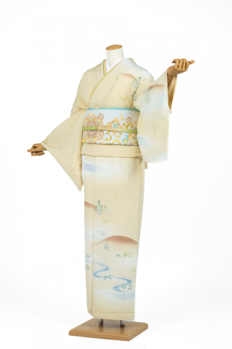 訪問着レンタル 訪問着LLサイズ 加賀友禅：二代目由水十久 若菜摘み 薄