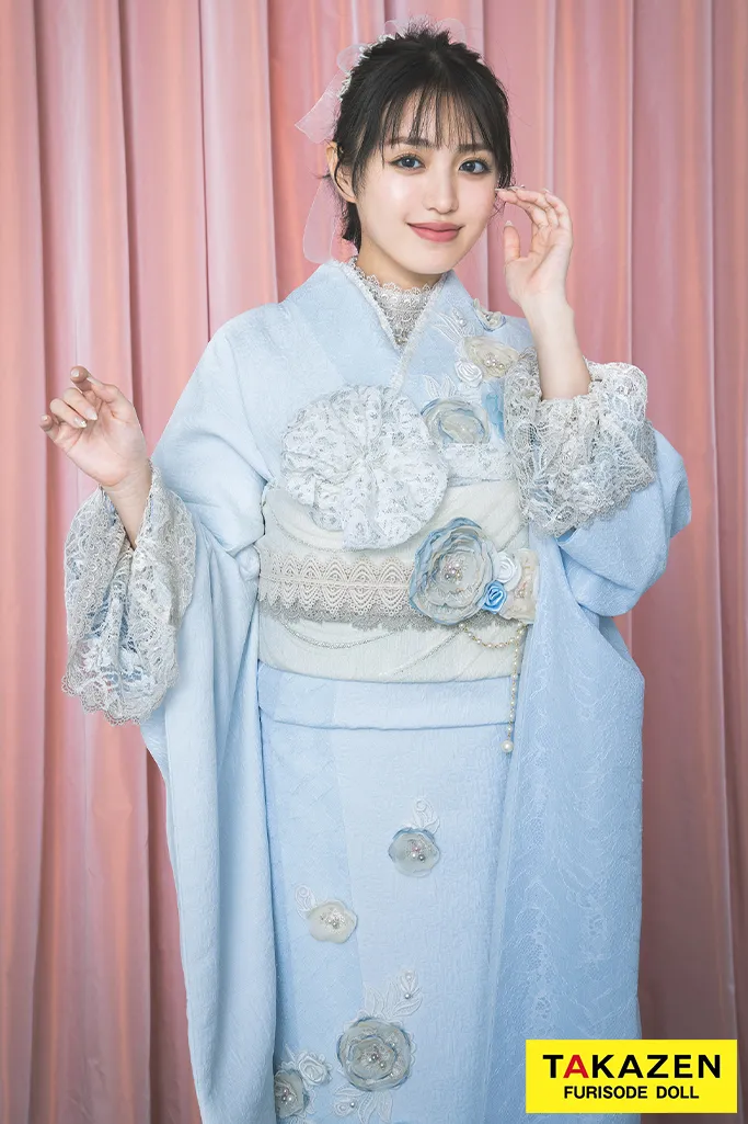 ヘップバーンミニョン 水色 立体花 フレンチガーリー おしゃれ レース