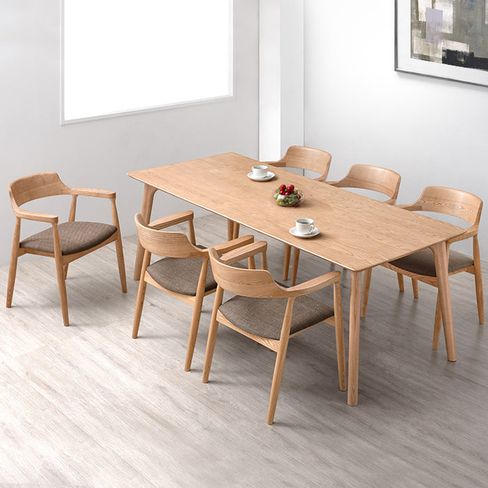 幅200］ALL天然木アッシュ ダイニングセット 7点セット 6人掛け 肘付き