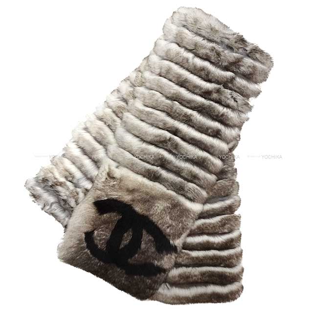 CHANEL シャネル マフラー ファー ココマーク オフホワイト/グレージュ