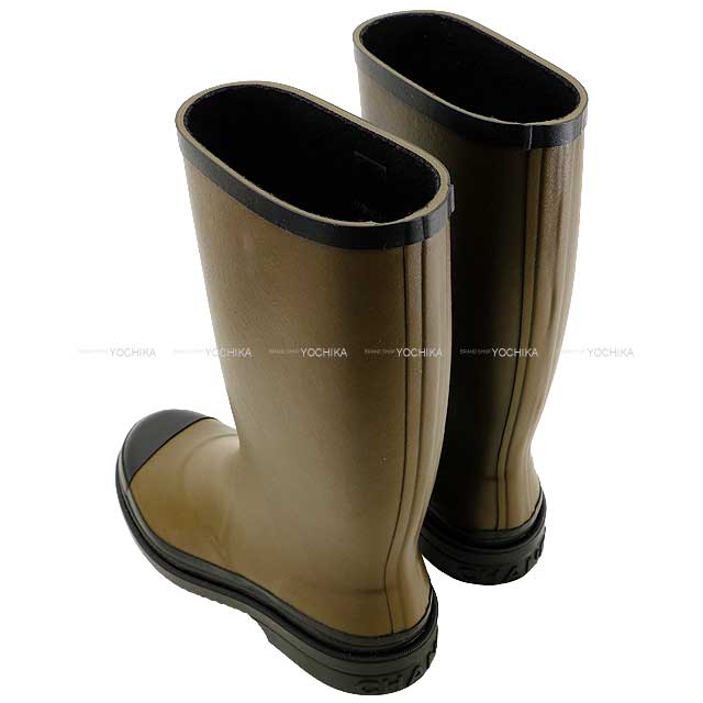 2024-2025 AW New CHANEL boots Ladies Long Rain Coco mark Kaki/Noir