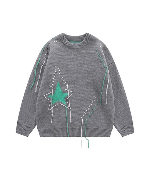 セーター ニット 「HOOK」星柄垂れ糸デザインニット メンズ レディース