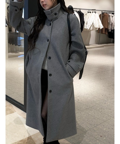 anyonemore ステンカラーコート コート ストラップ付ウール混ベルト