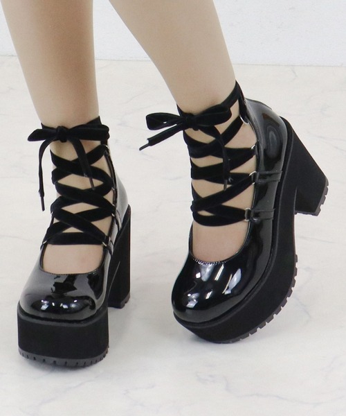 LOVEHUNTER（ラブハンター） パンプス ベルベット リボンレース 厚底