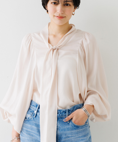 Rouge vif（ルージュ ヴィフ） ブラウス シャツ とろみ素材ギャザー