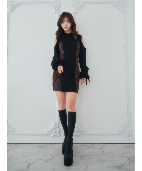 Darich（ダーリッチ） ワンピース サイドチェックニットミニワンピース