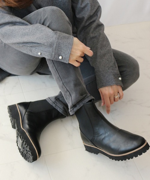 Fin（フィン） ブーツ 厚底サイドゴアブーツ「低反発スポンジ入り