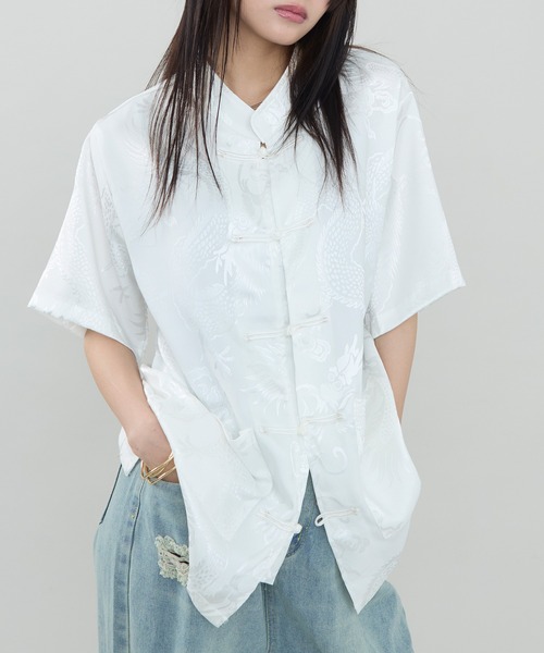 SEN TOKYO ブラウス シャツ 1枚で主役級。サテンタッチ チャイナ