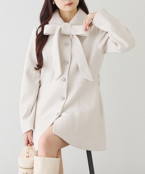 one after another NICE CLAUP ステンカラーコート コート リボン