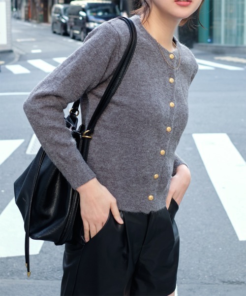 カーディガン ゴールドボタンニットカーディガン レディース