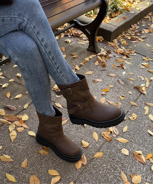 ブーツ ダブルベルトエンジニアショートブーツ レディース : ZOZOTOWN