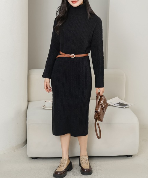 Lace Ladies（レースレディース） ワンピース ハイネック ケーブル柄