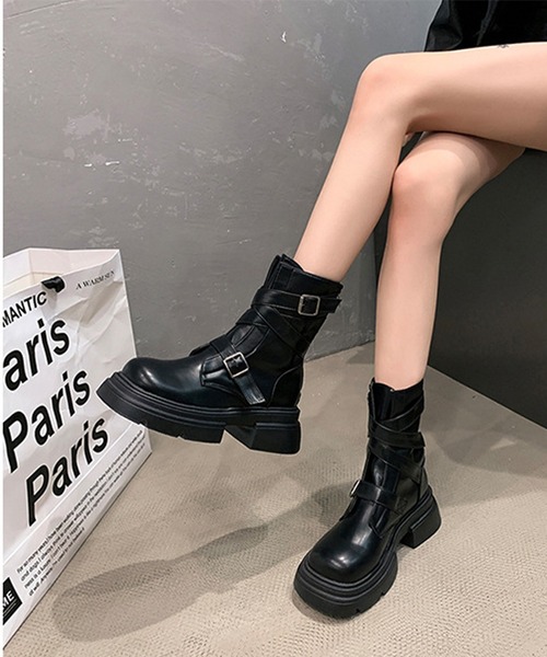 Lace Ladies（レースレディース） ブーツ レザー調 クロス ベルト 厚底