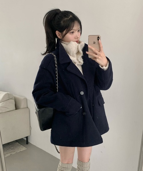 Aelina ピーコート pコート ダブルブレストポケット付きコート