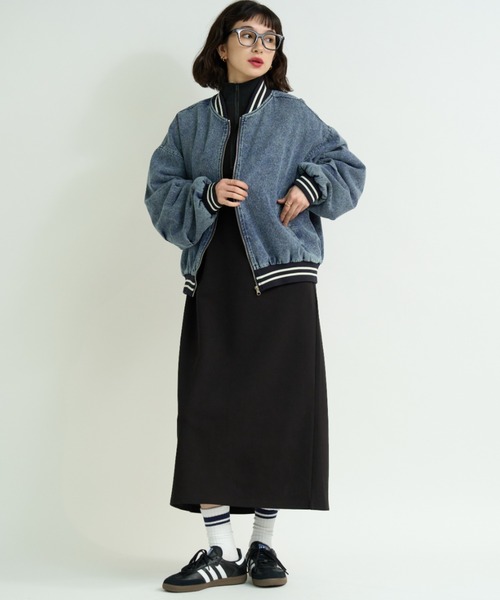 A.D.C.L. ワンピース ハーフジップ ダンボールニット ロングワンピース