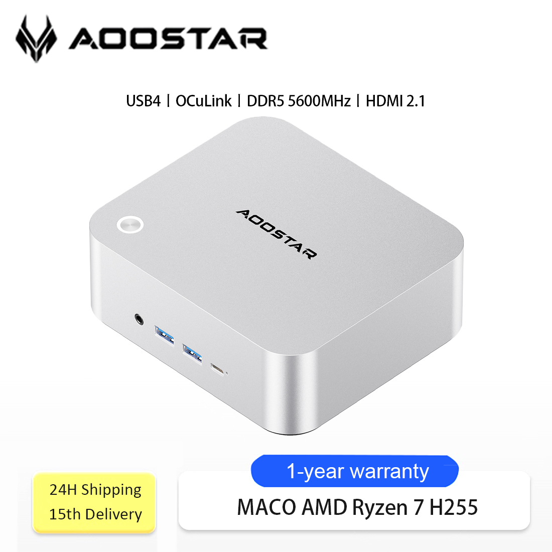 AOOSTAR MACO Mini PC AMD Ryzen 7 H255 Mini PC Windows 11 WiFi 6
