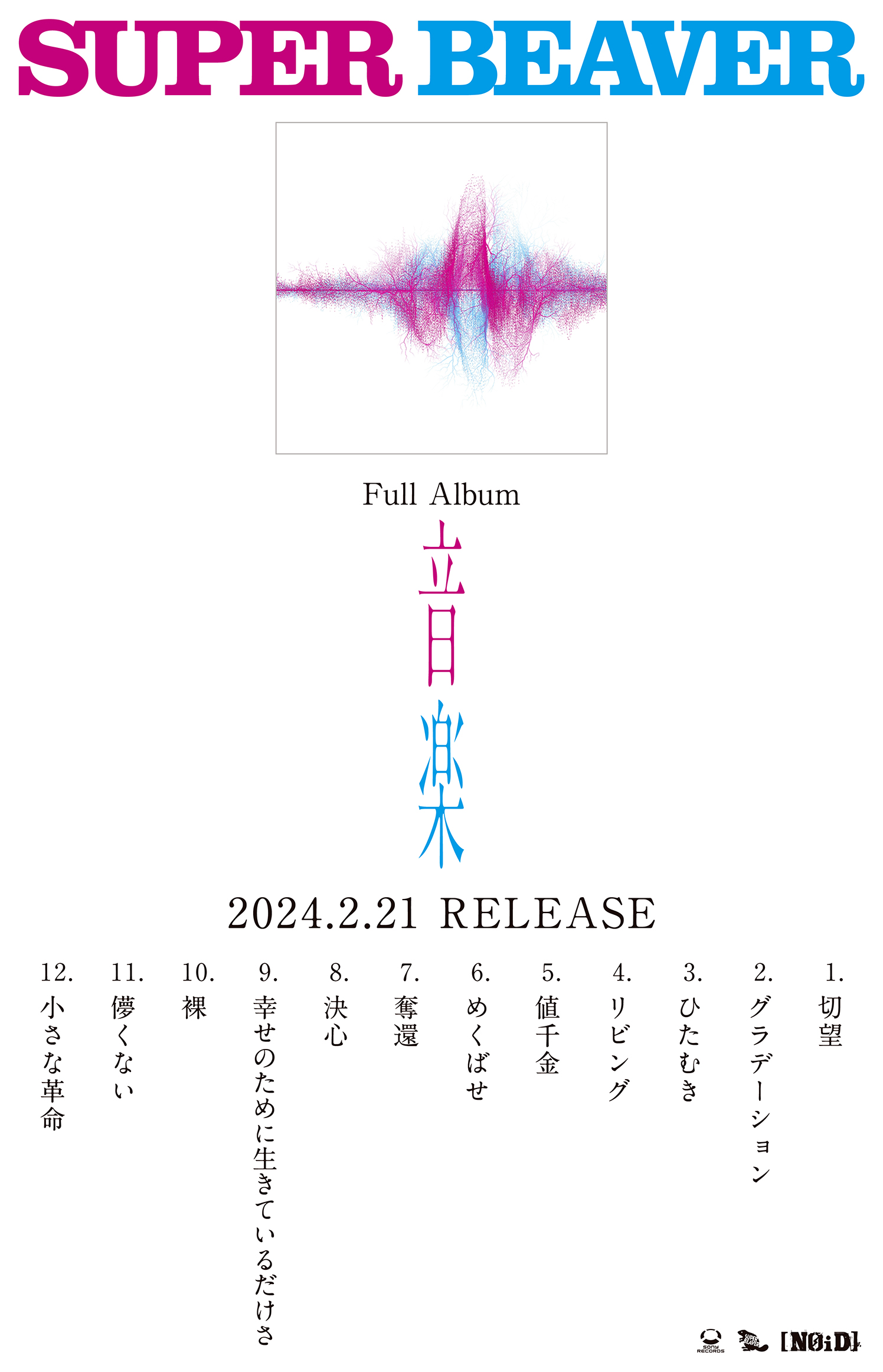 2月21日(水)発売のフルアルバム『音楽』の全収録楽曲のタイトル解禁