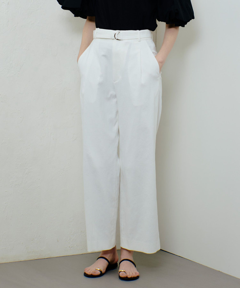 5128【美品】usaato ワイドパンツ 天然素材 シェルダブルボタン 白