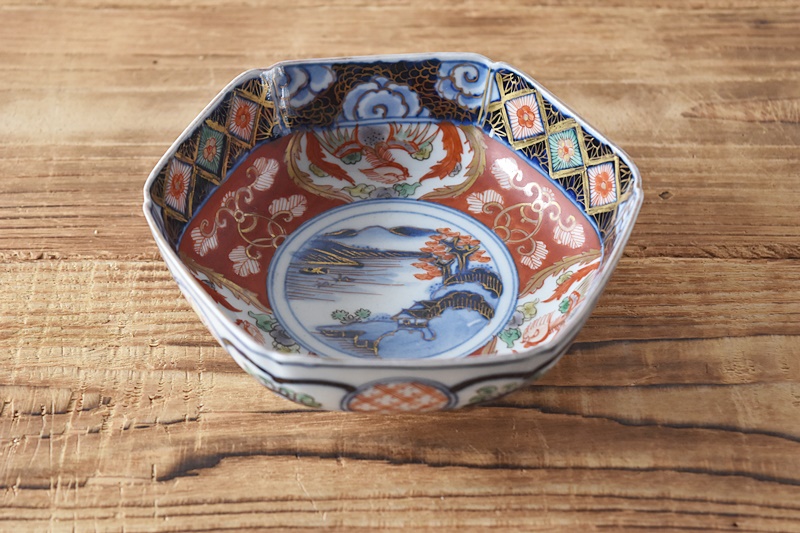 伊万里 大聖寺伊万里 赤絵 鳳凰 花模様 角福 六角膾皿 - 生活骨董と