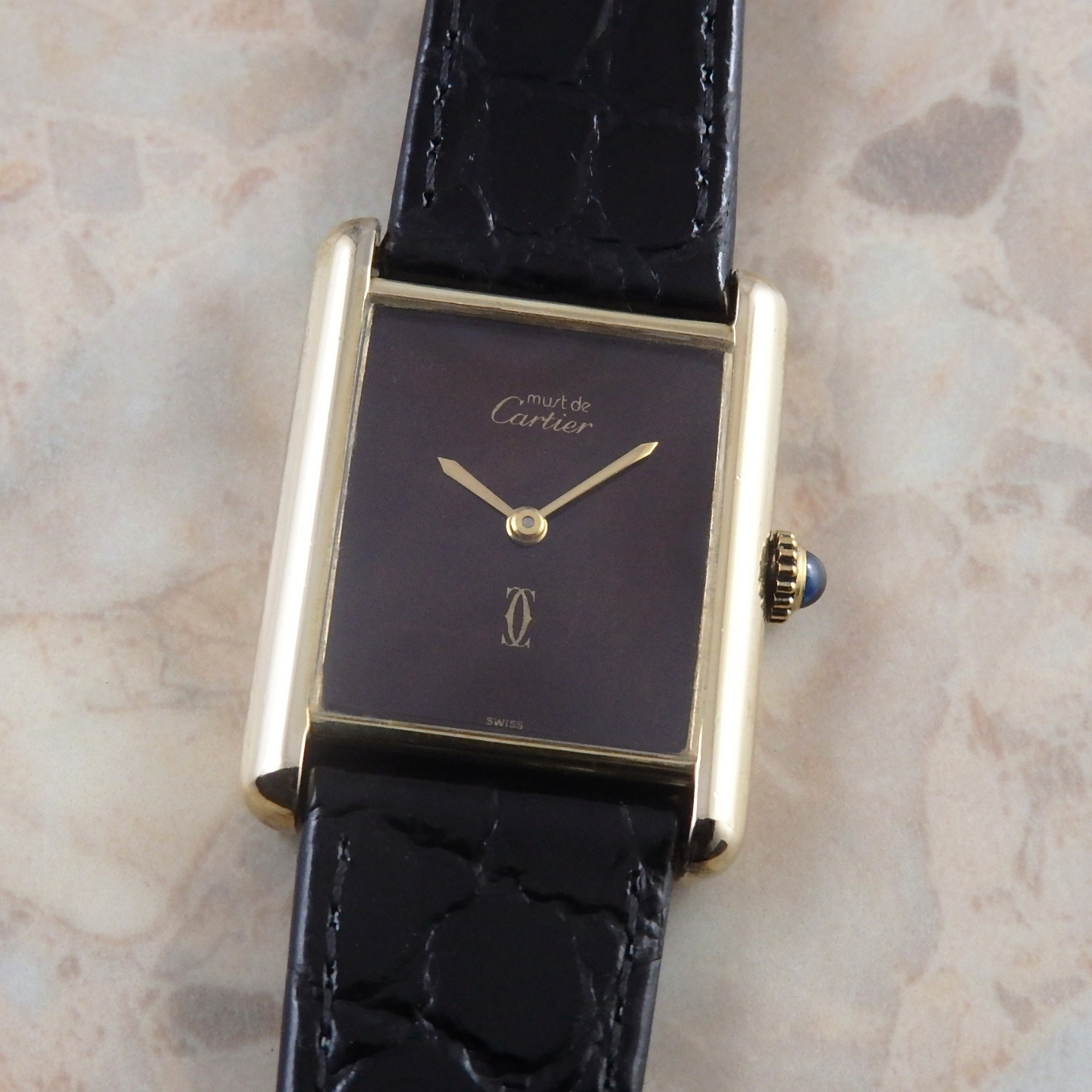 CartierタンクルイカルティエLMサイズCVD レザーベルト ブラウン