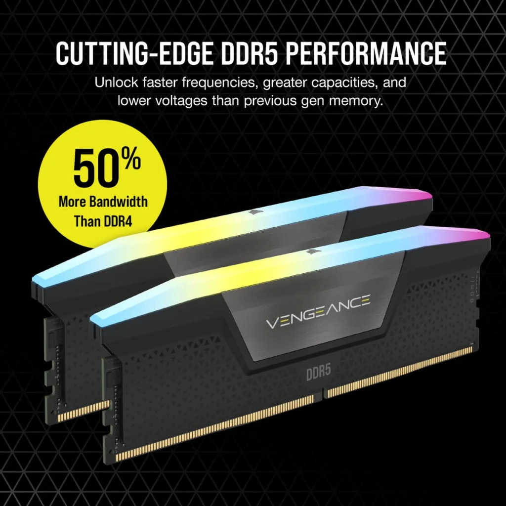 VENGEANCE® RGB 64GB (2x32GB) DDR5 DRAM 5200MHz C40 Memory Kit — Black