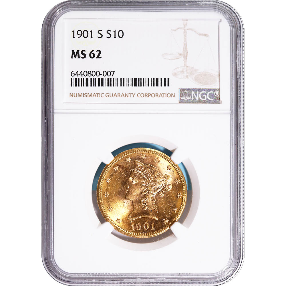 Certified $10 Gold Liberty 1901-S MS62 NGC - Golden Eagle Coins