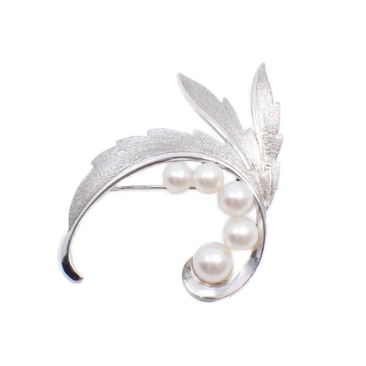 MIKIMOTO ミキモト リーフモチーフ ブローチ シルバー/パール5粒【い