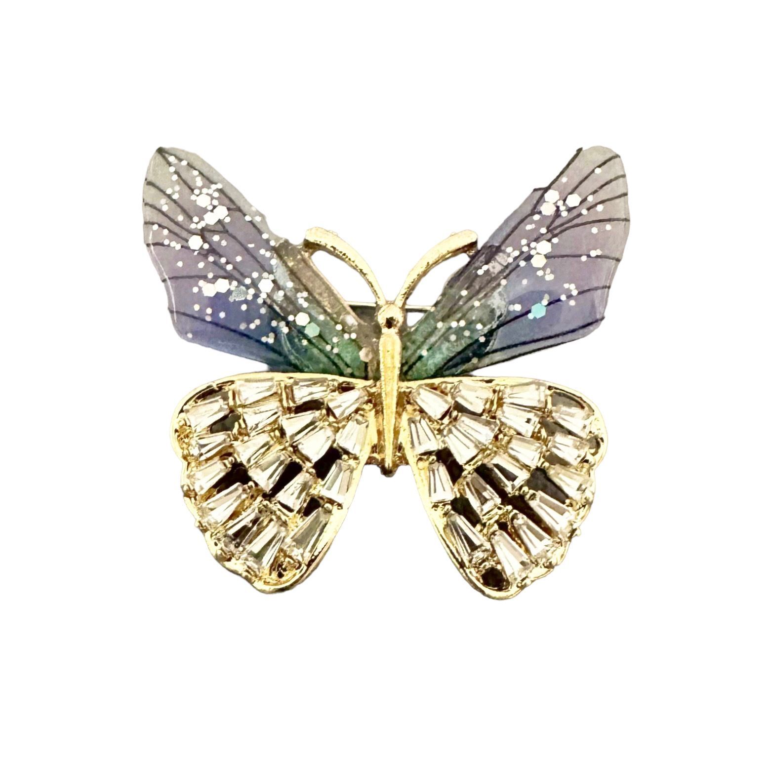 バタフライ クリア ブローチ レディース パープル 蝶 蝶々 ちょうちょ