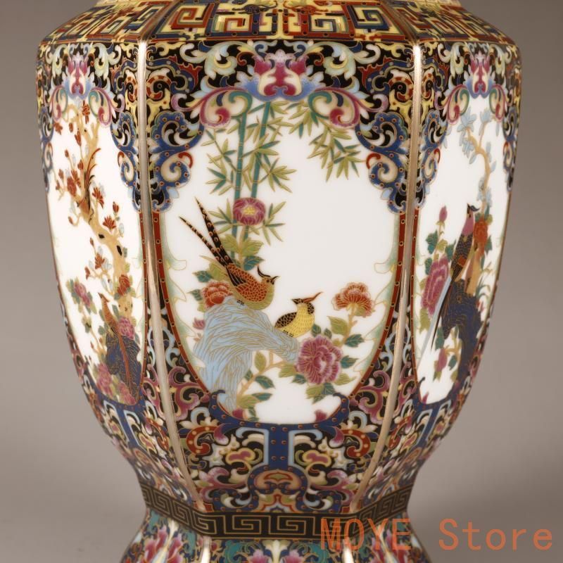 乾隆琺瑯彩六方瓶 景徳鎮 陶磁器 装飾品 現代工芸品 美術品 置物 景徳