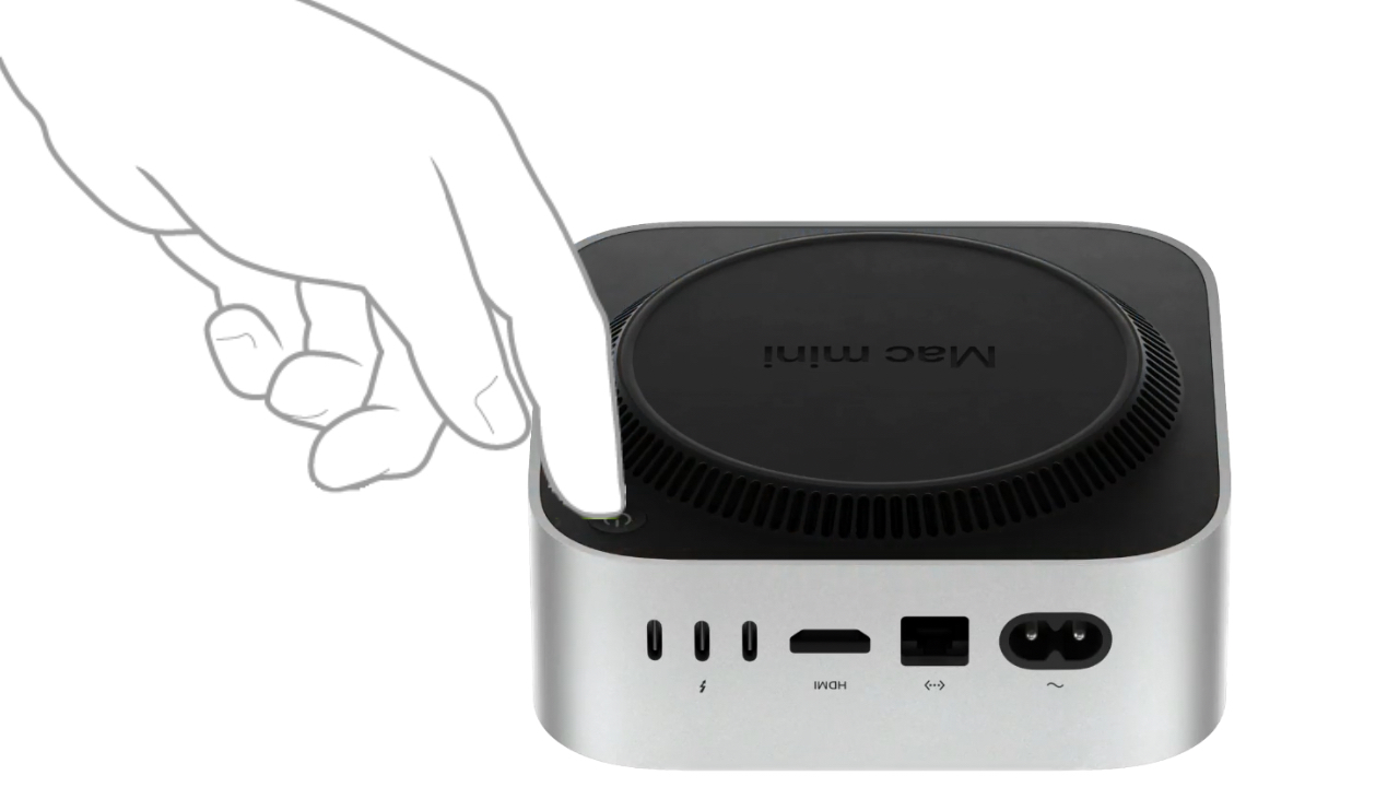 Mac mini (2024)を裏返し/横置きにして底面に移動した電源ボタンに