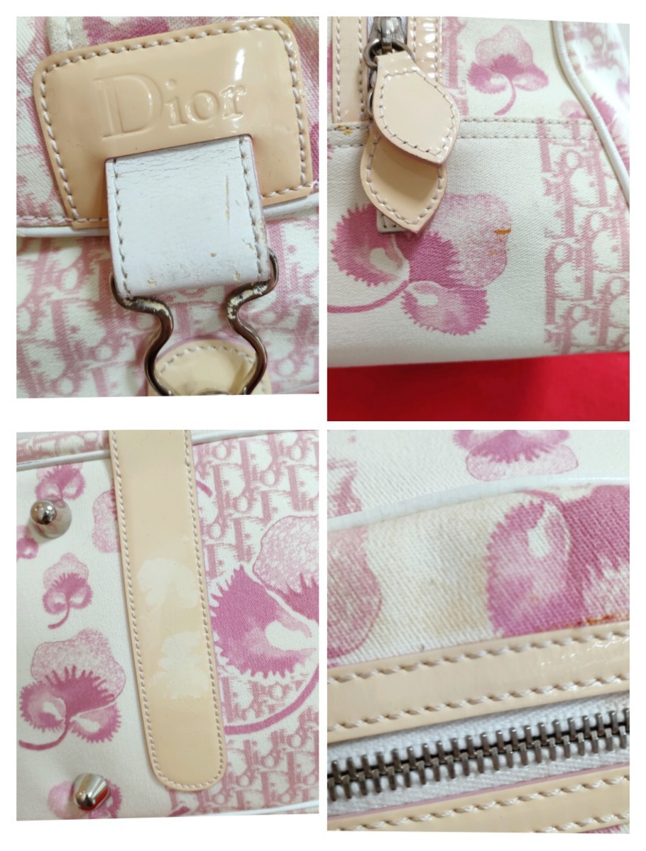 美品 希少 Dior 花柄 ピンク トロッター ハンドバッグ ディオール