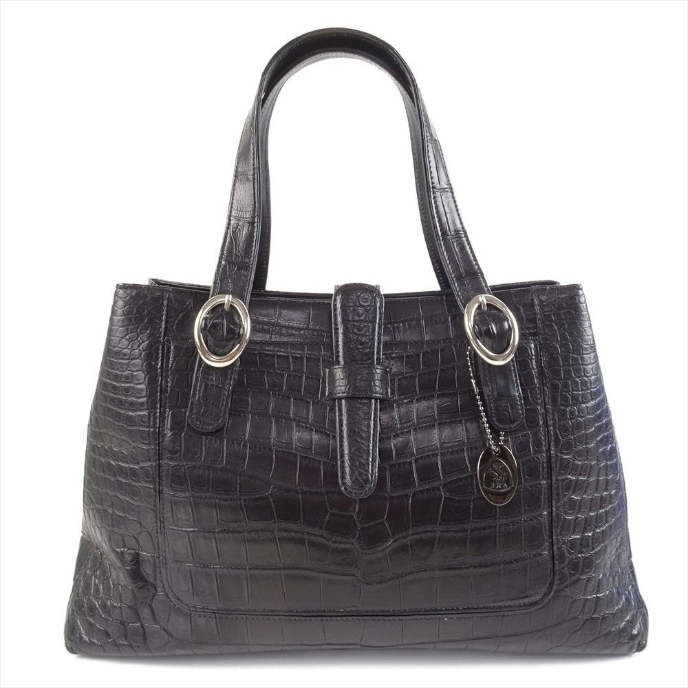 美品 JRAタグ付き クロコダイル トートバッグ 黒 ブラック マット