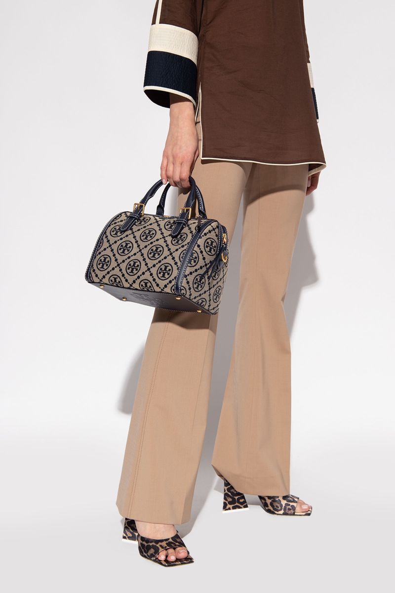 トリーバーチ Tモノグラム ジャカード バレルバッグ ネイビー｜Yahoo