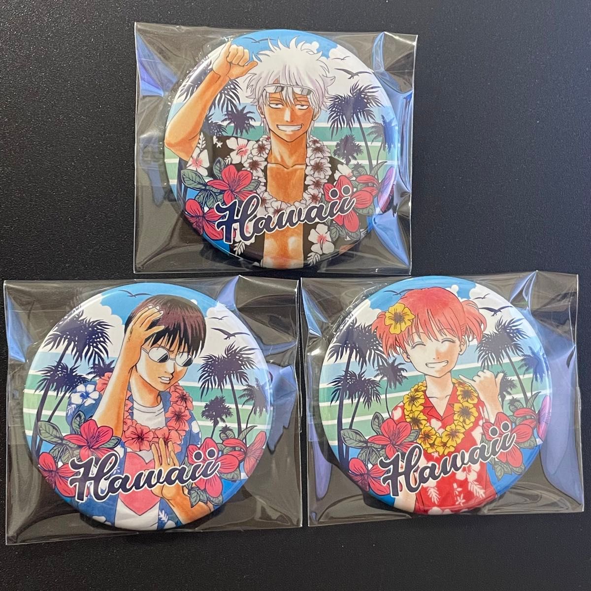 坂田銀時 志村新八 神楽 万事屋 大銀魂展 ハワイ 缶バッジ 銀魂 坂田銀