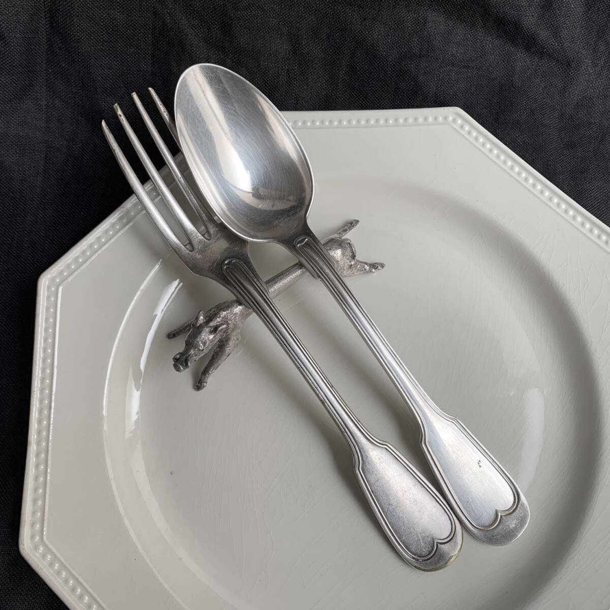 フランス 1900s 猪 ナイフレスト シルバープレート カトラリー