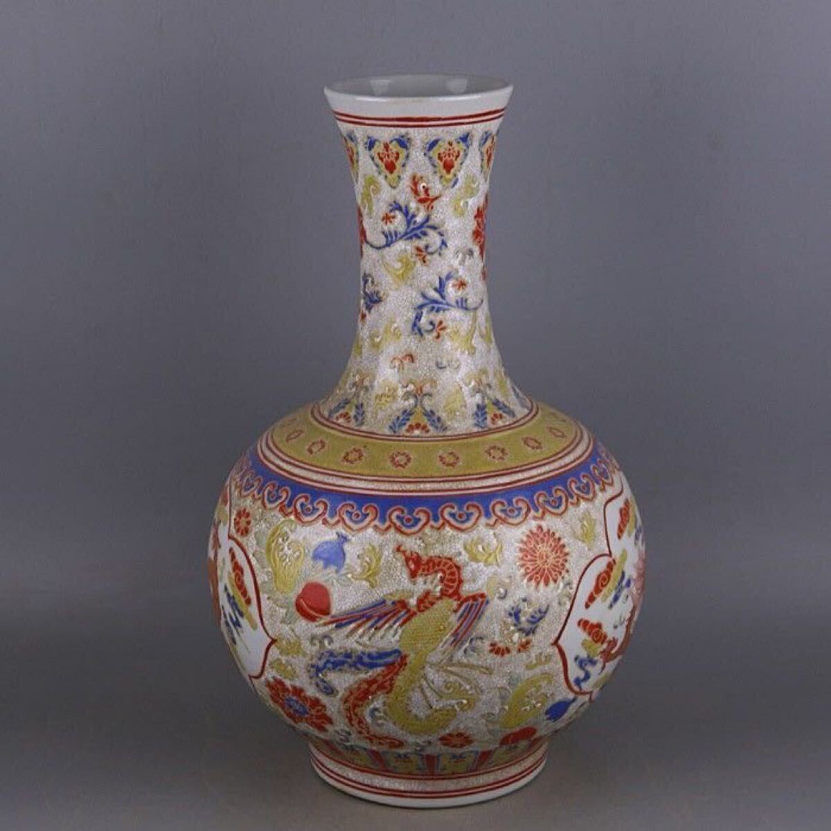 ☆中国古玩 明時代七官青磁花文花瓶 ei007yl.3 龍泉