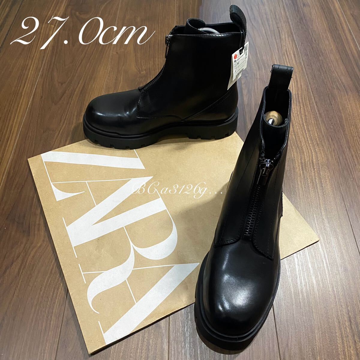 新品 ZARA 厚底ジップブーツ 27 0cm 42 BLACK メンズ ザラ PUレザー