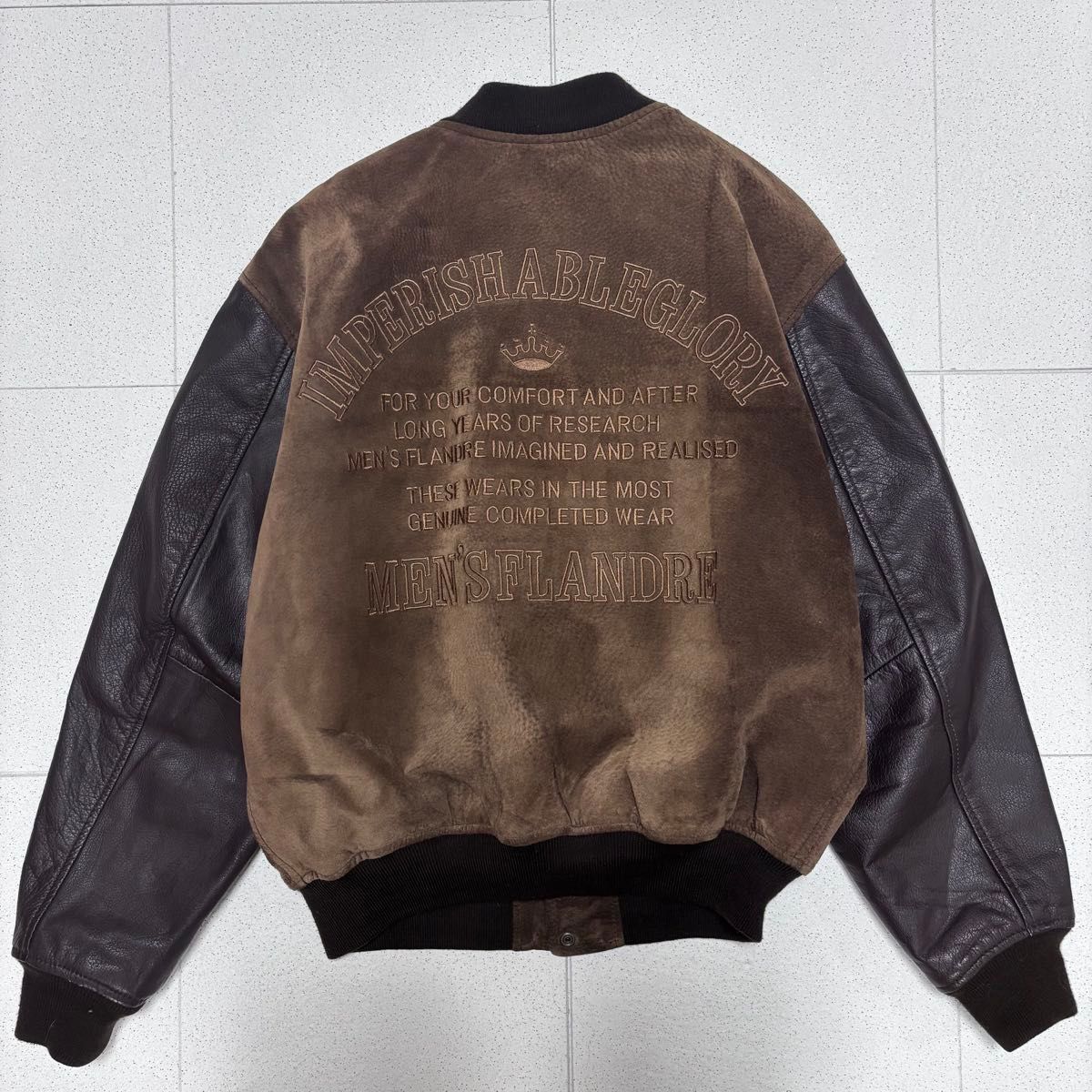 希少】FLANDRE コンビレザースタジャン 80s 90s 本革 短丈 L ブルゾン