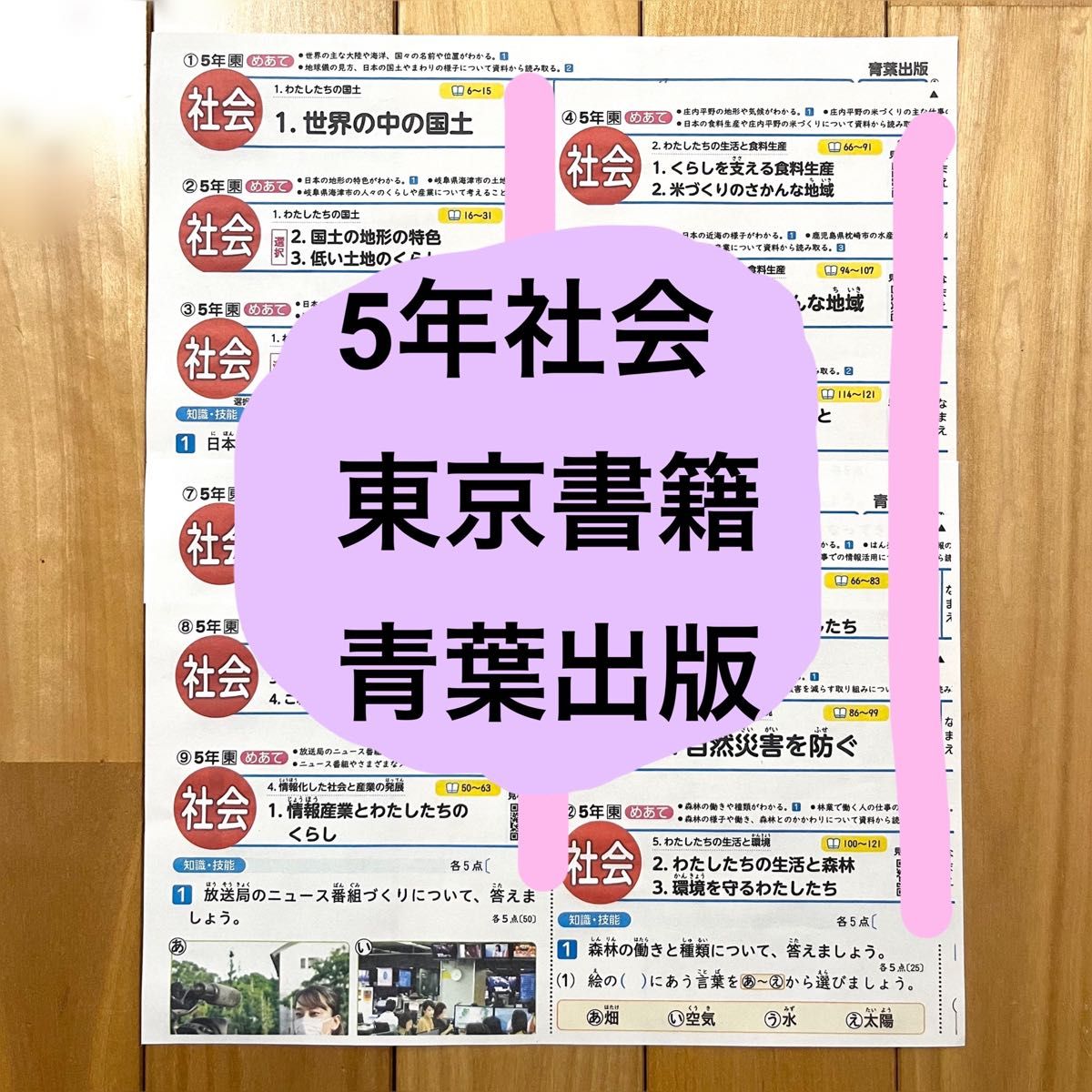 小学5年 社会 東京書籍 青葉出版 カラーテスト 見なおしシート QR