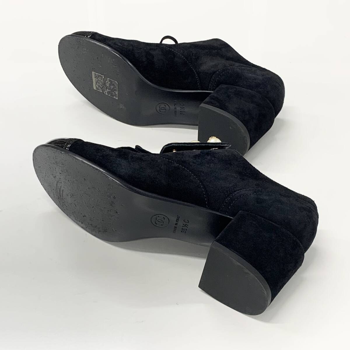 M12428 シャネル スエード パテント パール ココマーク レースアップ