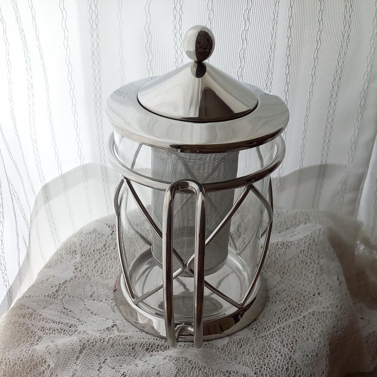 ラッキーウッド LUCKY WOOD 耐熱ガラス×シルバー枠 ティーポット