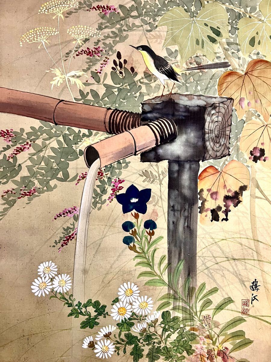 秋草に虫図/秋叢】小寺雲洞 2575 共箱 掛け軸 肉筆 【公式通販】